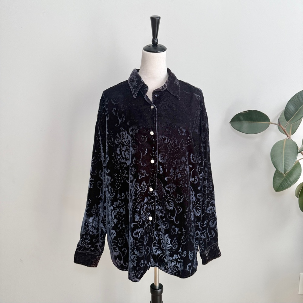 R*Rodeo Velvet Burnout Two-Tone Floral Button Down Shirt XL